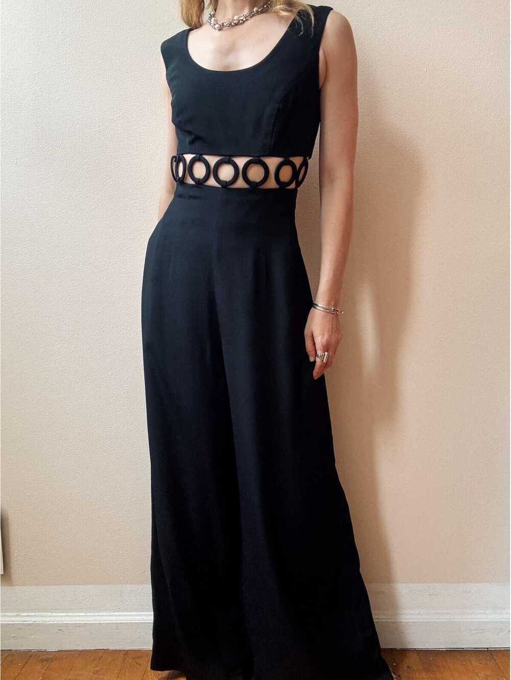 Vintage 1990s Cache Black Open Midriff Mod Jumpsuit